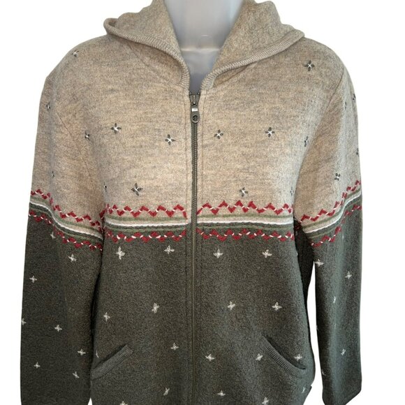 Woolrich Womens Lt Olive Heather Wool Full-Zip Hooded Sweater Jacket M - Picture 9 of 9